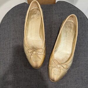 CHANEL Gold Women's Flats with Bow Detail